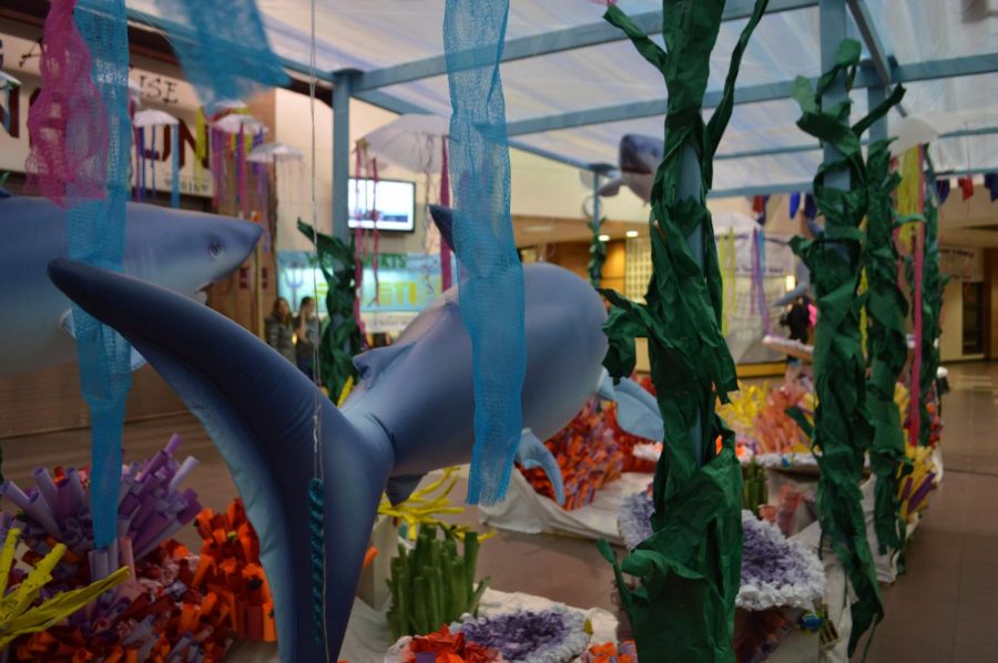 Bubbling with bright colors, the commons is transformed into an undersea world featuring sharks, a field of coral, and seaweed as the aquarium installation is completed. The result of so many members of the CT community coming together, this structure stood throughout Wish Week as a symbol of the power of the community to band together behind a shared cause.