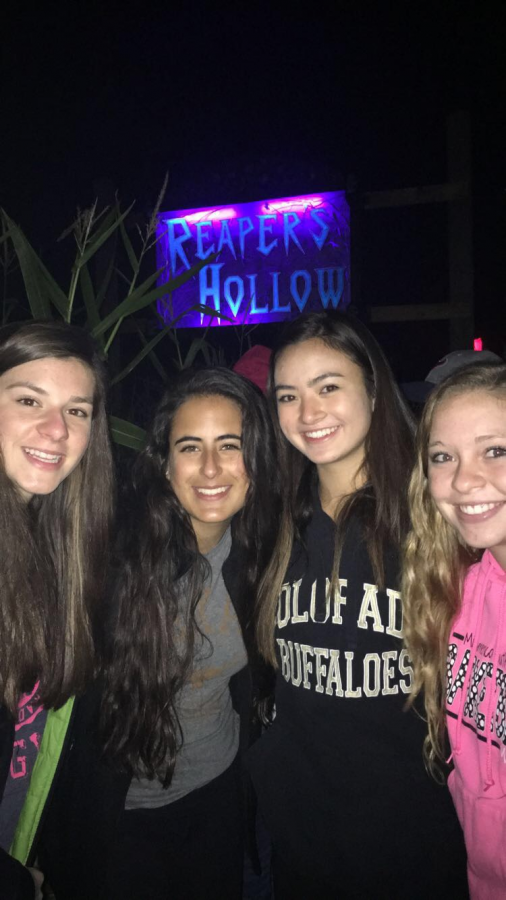 It was all smiles and laughs outside of Reapers Hollow last year until the screeching of the solid gates were opened up to now juniors (Left to Right) Ellie Taylor, Abby Rios, Carolyn Letzig and Kelsey Gessner. “The scariest part is when you’re just going through it and you’re waiting for the first person to scare you,” Taylor said. All exclaimed to accelerated heart rates and screams in the highly rated corn maze. Each level of the haunted house included different horrific characters to stimulate the fear in every guest who dared to enter.    