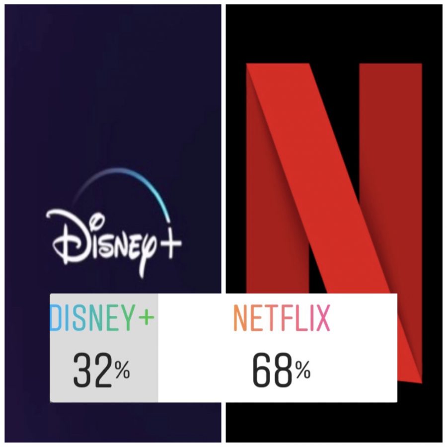 In+a+poll+on+Instagram%2C+students+vote+for+what+they+think+is+better%2C+Netflix+or+Disney%2B.+The+poll+reflected+that+more+students+prefer+Netflix%2C+likely+because+of+its+seniority+and+variety.+Netflix+just+has+more+stuff%2C+said+Molly+Frohne+%2810%29.