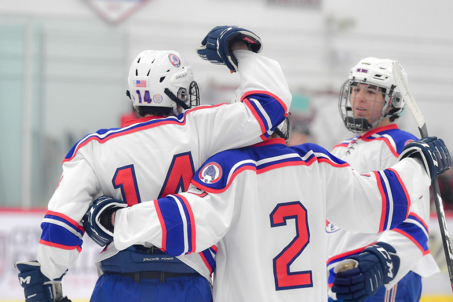 Nothing like celebrating together through these times of seperations. At the home game against Chaparral on Feb. 5, the team celebrates after scoring a goal. Seeing and talking to my teammates every day and just playing games is super fun, said Aidan Tucker (12).