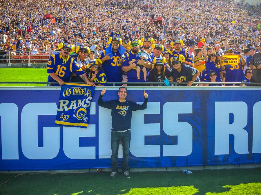 Mayor Garcetti at the Los Angeles Rams first home game at the Coliseum by Mayor of Los Angeles is licensed under CC BY-NC-ND 2.0