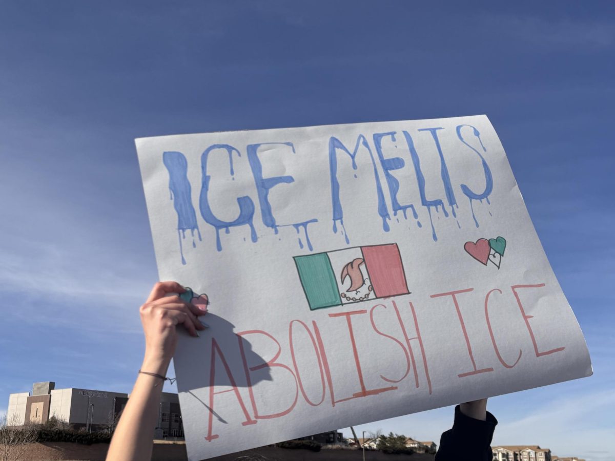 A photo taken on the scene of the protest. A student protest sign calling for the abolition of ICE. 